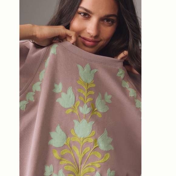 NWT Anthropologie Short-Sleeve Appliqué Sweatshirt XL - Picture 4 of 11